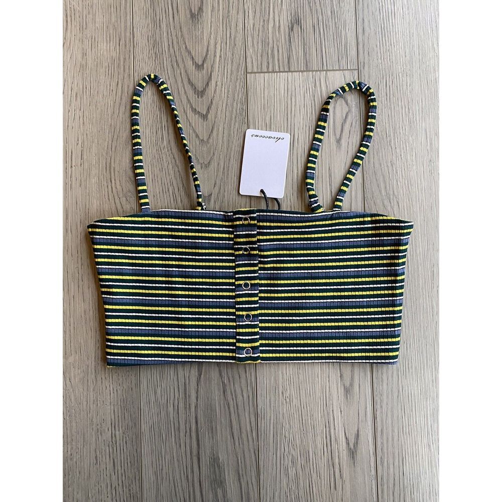 Olivaceous‎ Cropped Tank Top Size Small Green Yellow Stripe 90's Y2K Vibes NWT